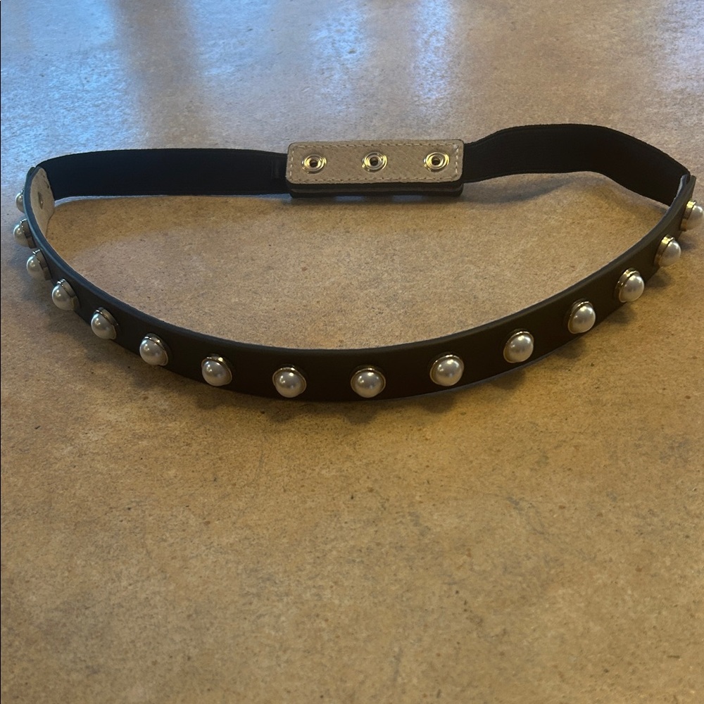 Black Pearl-Studded Women's Belt